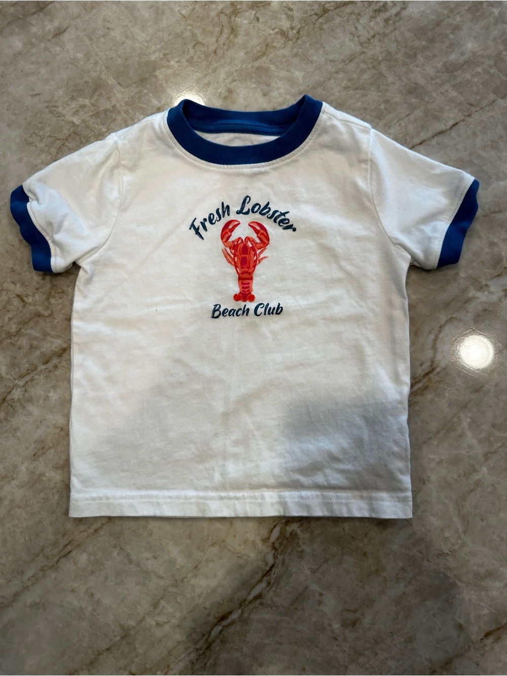 Janie and Jack White Ringer Tee with Blue Trim and Red Lobster
